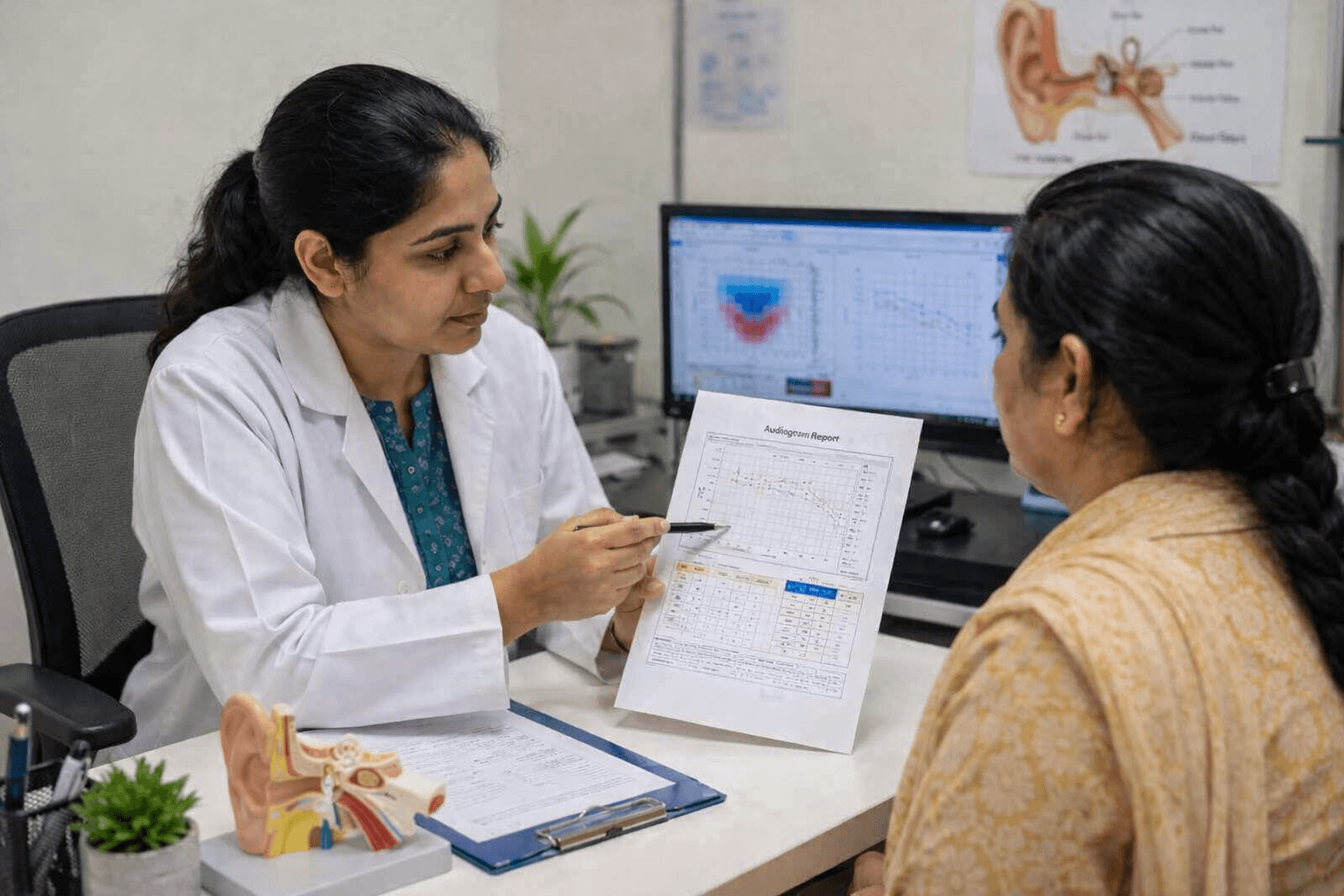 Specialist looking at diagnostic graphs